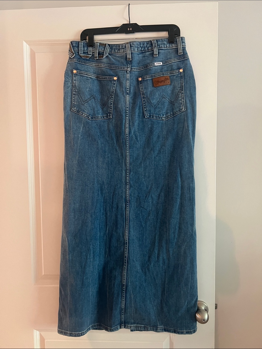 Wrangler x STAUD Blue Denim Maxi Skirt with Front Slit - Picture 2 of 4